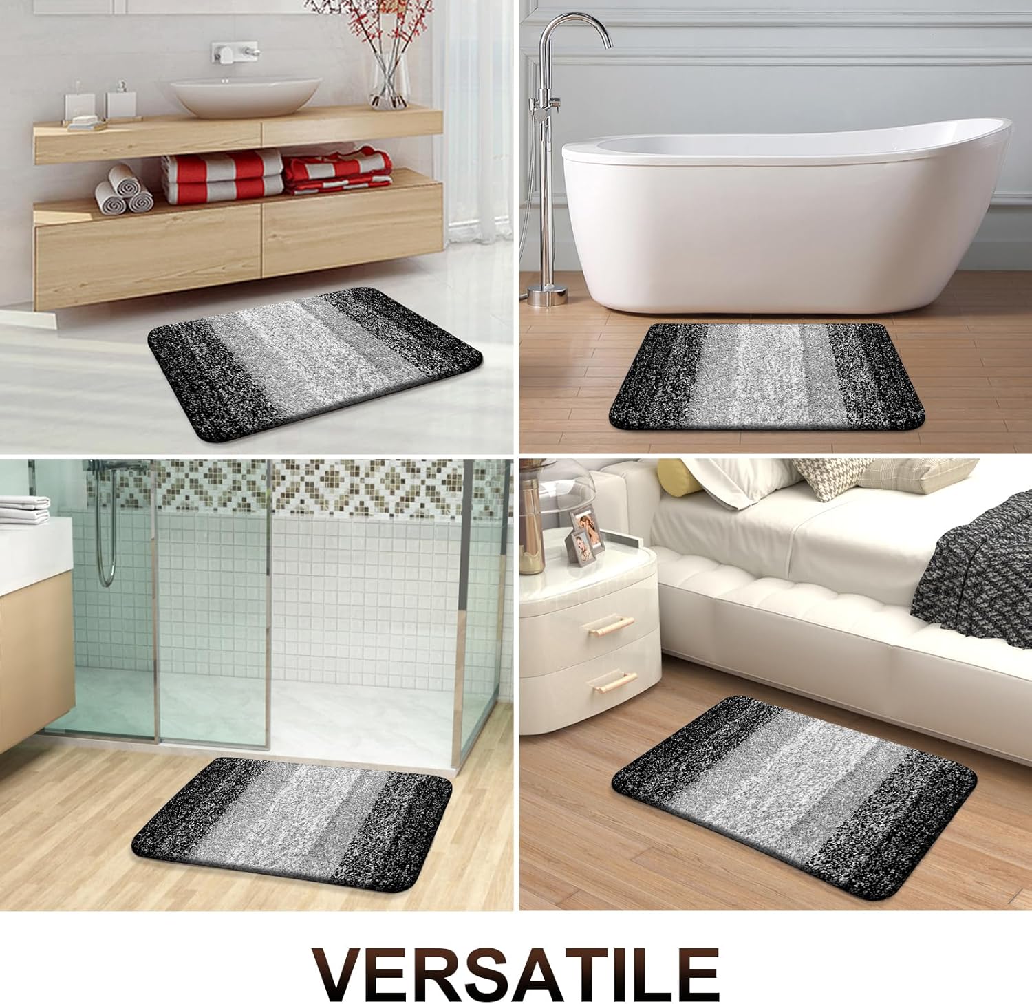 OLANLY Bathroom Runner Rug - Extra Soft Microfiber Mat | Quick Dry, Rubber Backing, 47x20 Inches, Black