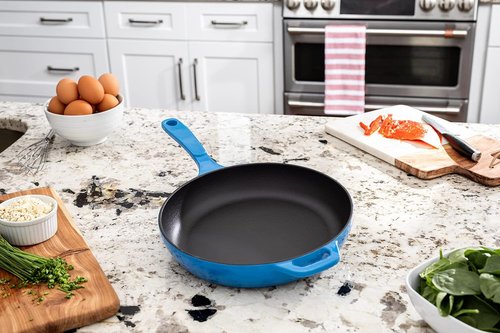 Lodge Enameled Cast Iron Skillet - 11-Inch, Vibrant Caribbean Blue for Perfect Cooking