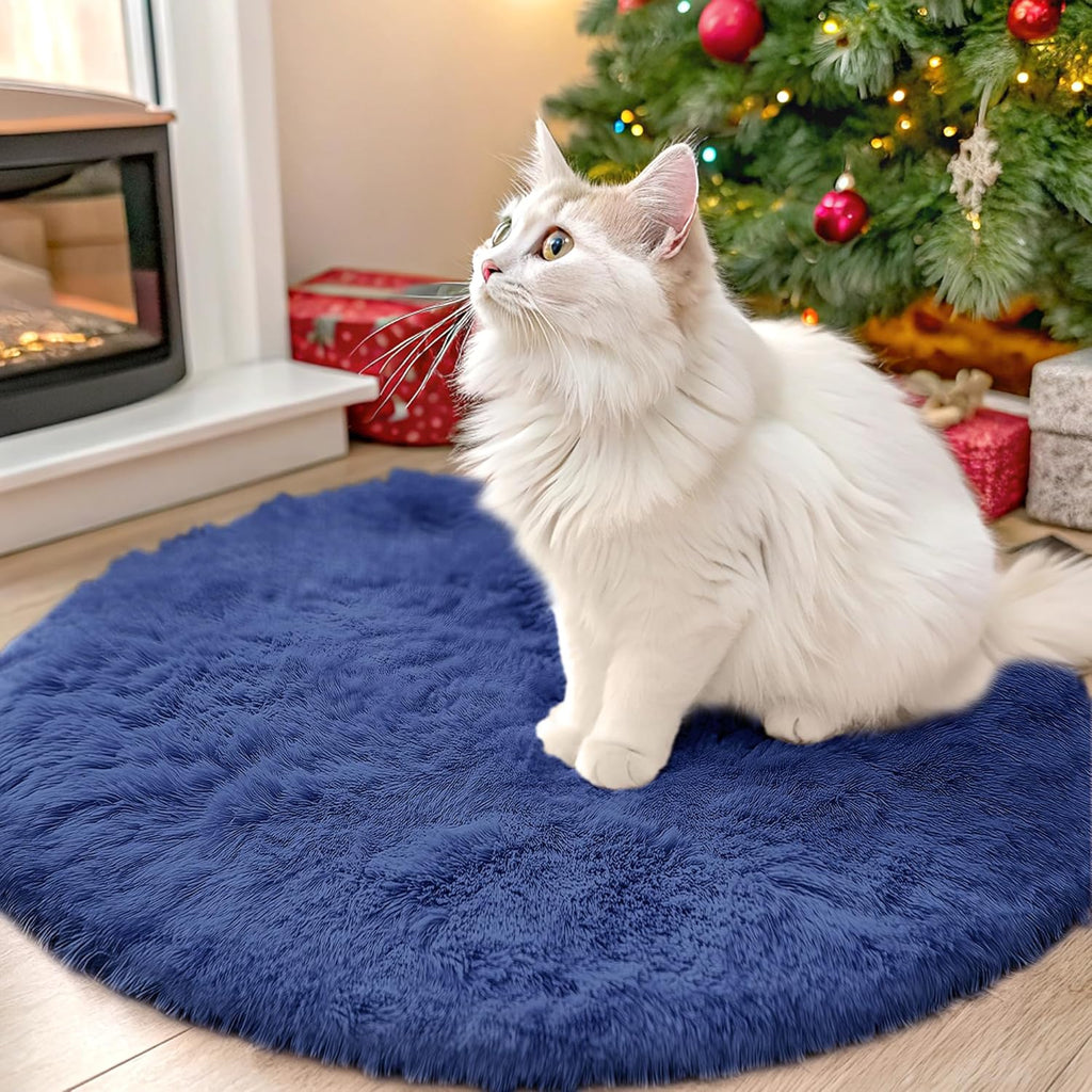 OLANLY Round Navy Blue Area Rug - Soft, Machine Washable 2 ft Circle Carpet for Bedroom & Nursery Decor