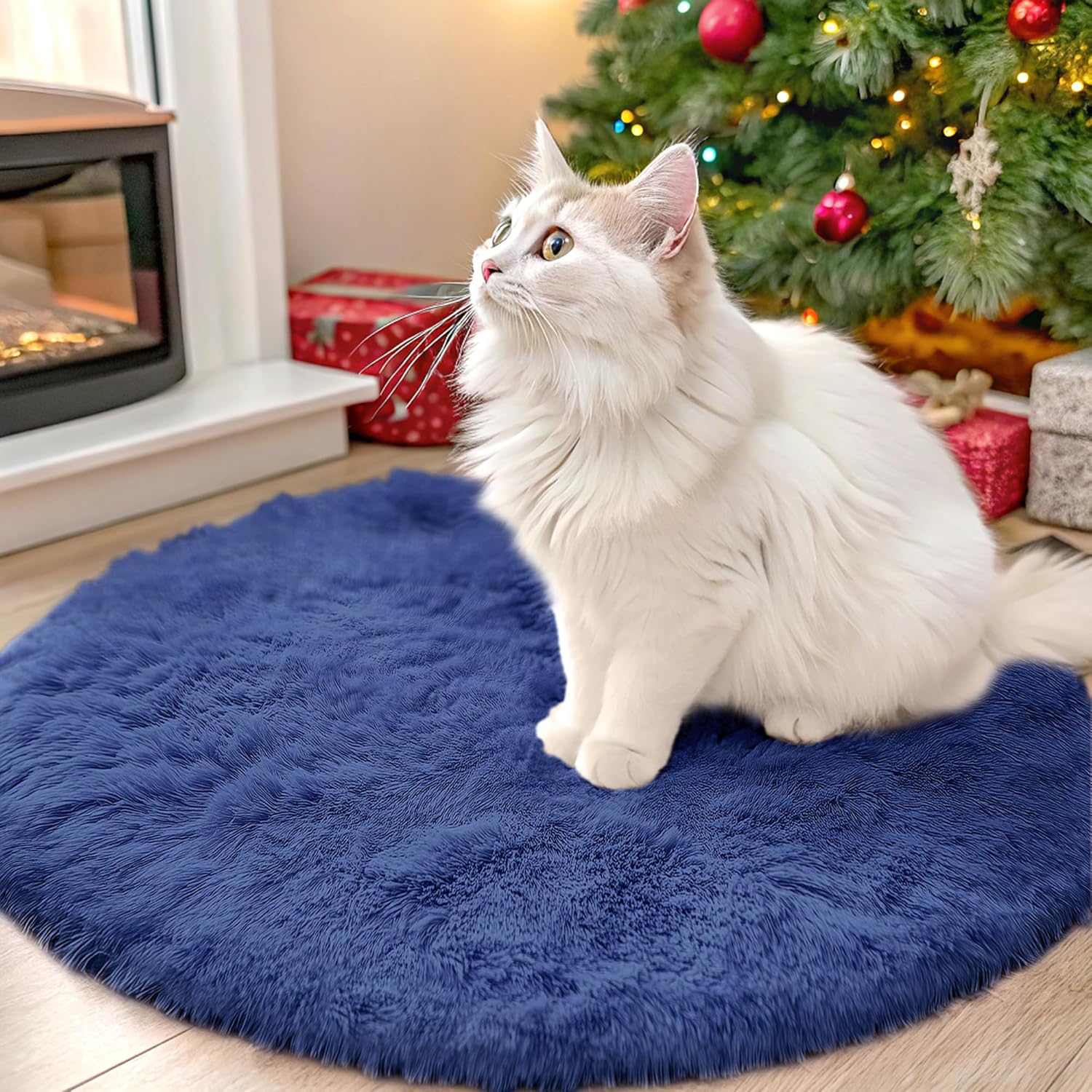 OLANLY Round Navy Blue Area Rug - Soft, Machine Washable 2 ft Circle Carpet for Bedroom & Nursery Decor