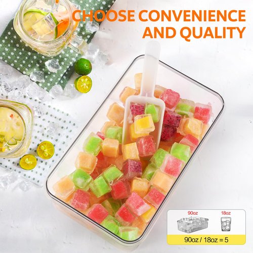 Longzon Ice Cube Tray with Lid and Bin, 56 Pcs Ice Cube Trays for Freezer, Ice Cube Mold, Ice Molds Spill-Resistant Removable Lid & Ice Scoop, Ice Mold for Whiskey Cocktail, Tea, Coffee -Green
