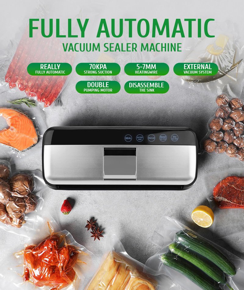 VALUEAGLE One-touch full automatic vacuum sealer machine,food saver vacuum sealer machine with double motors, 7mm heating wire, Touch screen & Moist/Dry modes,15 seal bags and 1 air suction hose