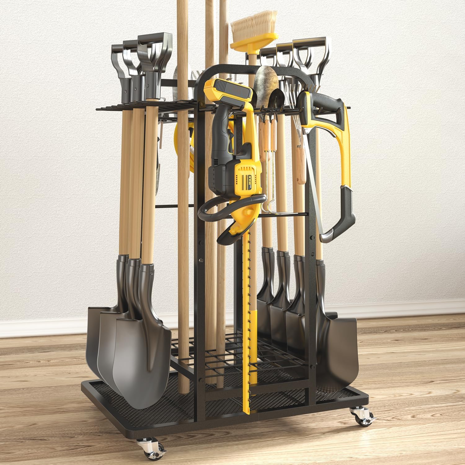 SOYEEZE Garden Tool Organizer - Heavy Duty 3-Tier Tool Rack with Lockable Wheels | Holds 35 Tools