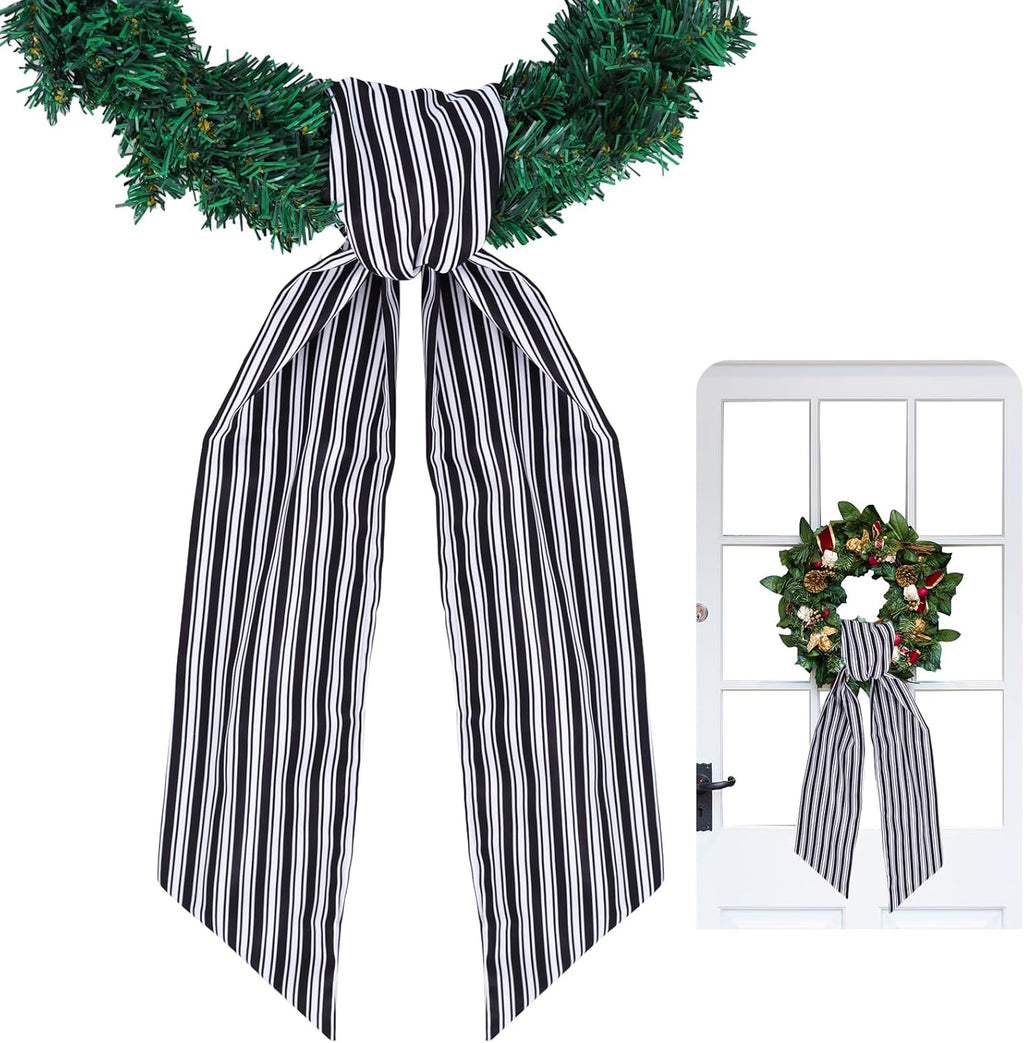 TONIFUL Easter Wreath Sash - Black & White Stripe 4.5" x 56" Indoor/Outdoor Decor for Front Door