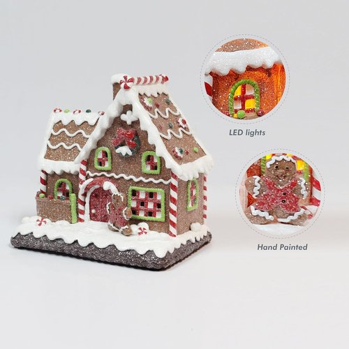 Moments In Time Gingerbread House | Light-Up Christmas Village Decoration - 7.5” LED Handcrafted Holiday Décor