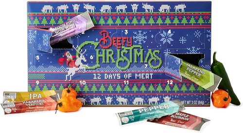 Man Crates 12 Days of Jerky Advent Calendar 2025 - Festive Beef Jerky Bites with Ugly Christmas Sweater Design