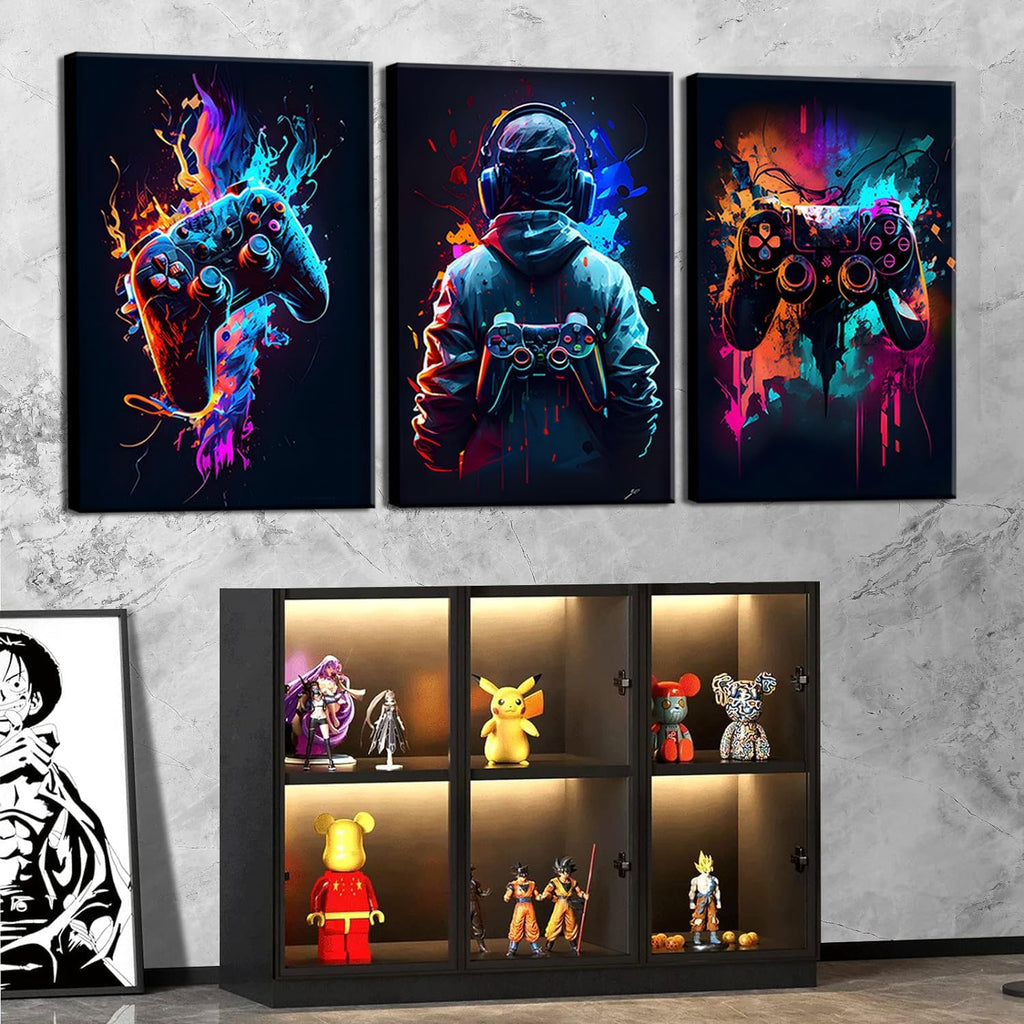 Skiennix Cool Gaming Wall Art - Retro Video Game Watercolor Posters | Colorful Neon Gamepad Canvas Prints for Kids' Rooms