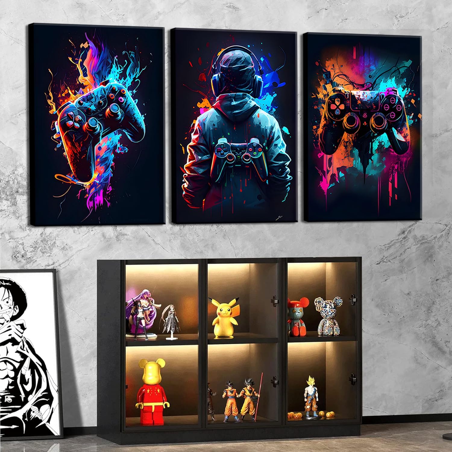 Skiennix Cool Gaming Wall Art - Retro Video Game Watercolor Posters | Colorful Neon Gamepad Canvas Prints for Kids' Rooms