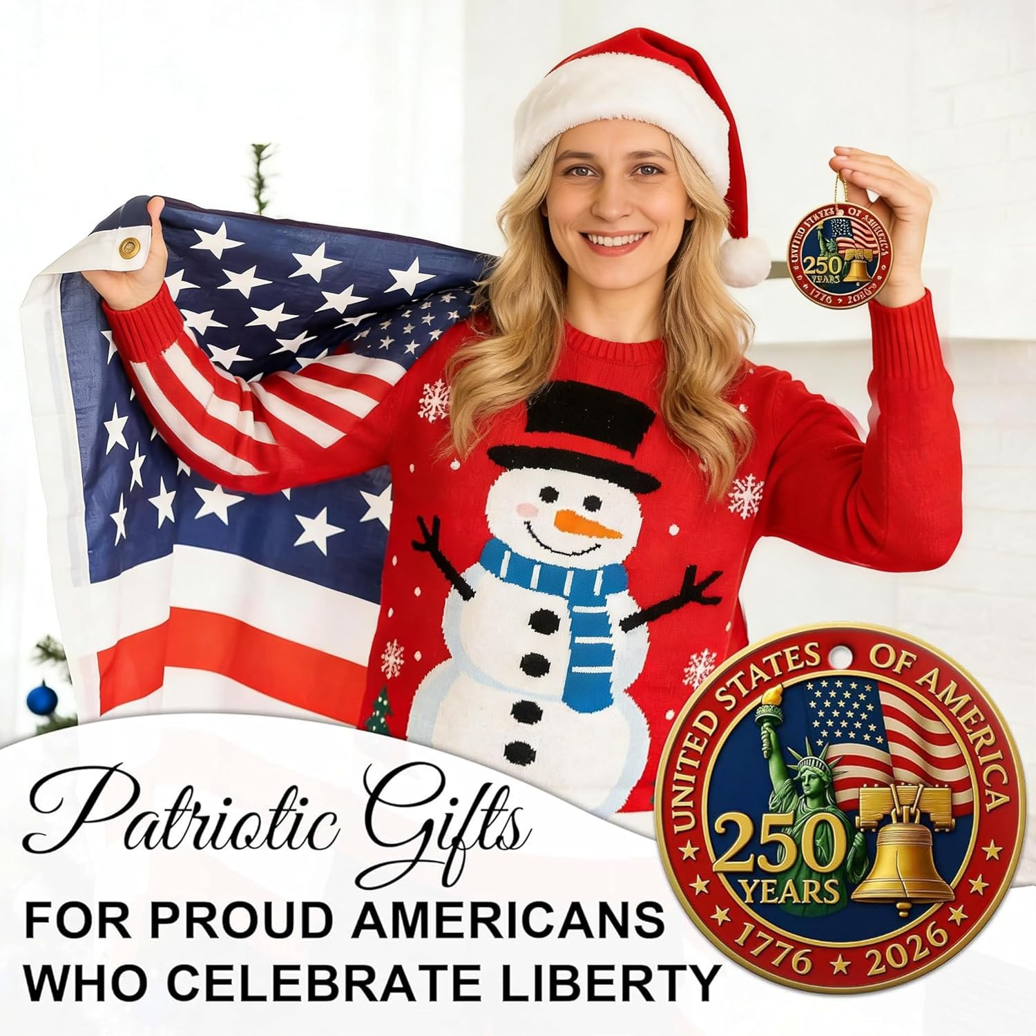 USA 250th Anniversary Ornament Set - 2D Acrylic Patriotic Decor | Perfect 4th of July Gift