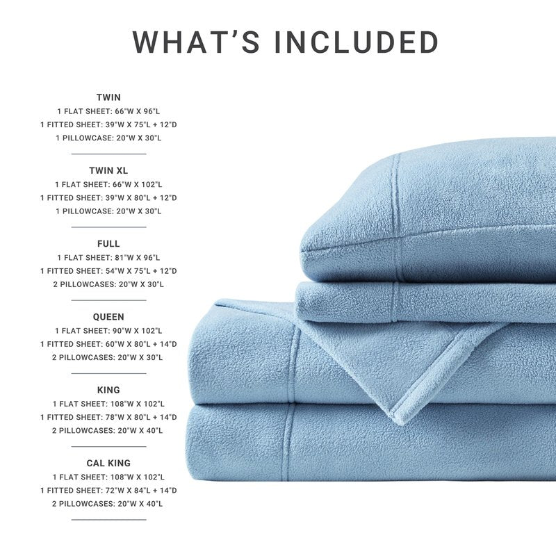 True North by Sleep Philosophy Micro Fleece Bed Sheet Set, Warm, Sheets with 14" Deep Pocket, for Cold Season Cozy Sheet-Set, Matching Pillow Case, Twin XL, Blue, 3 Piece