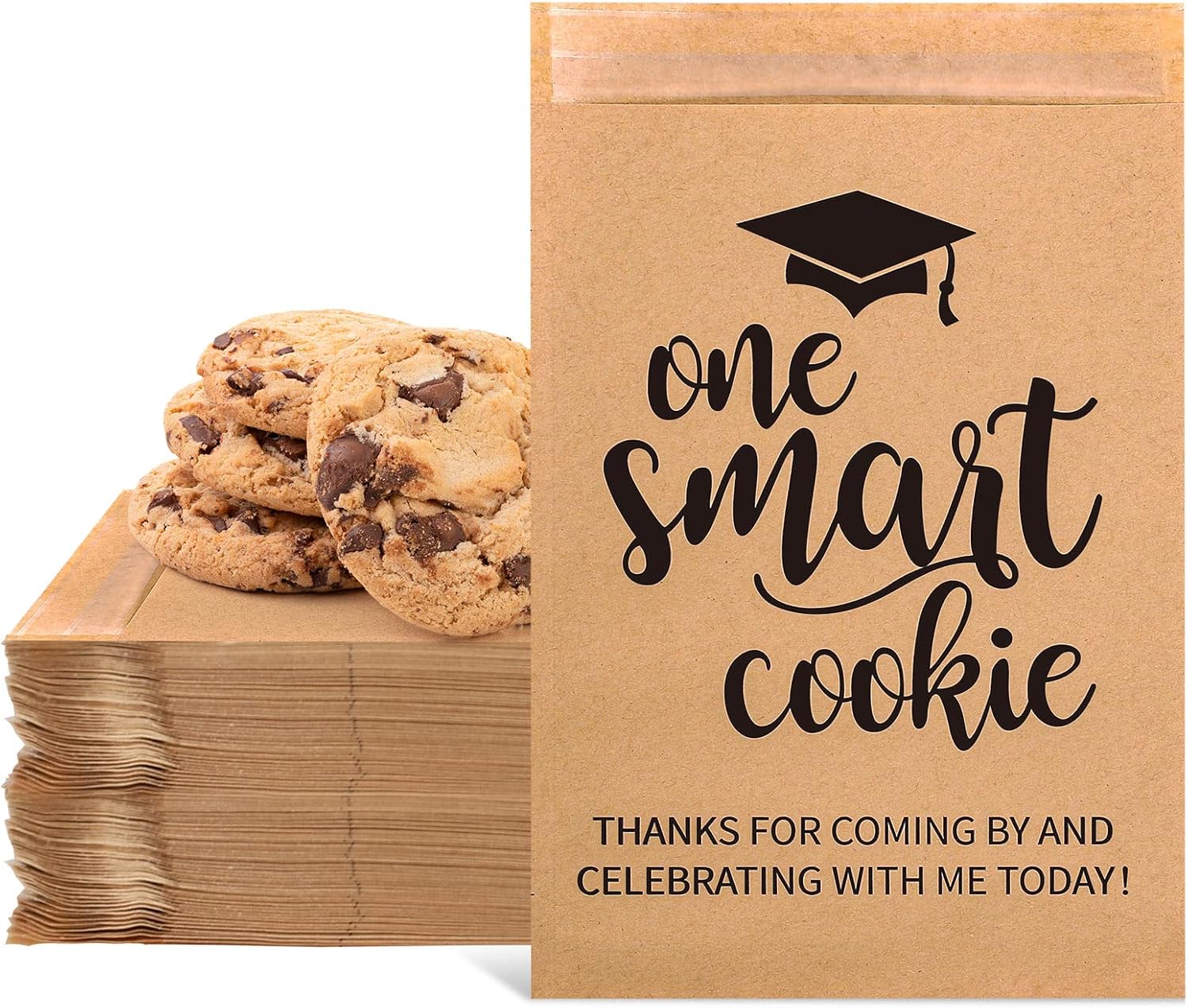 Whaline Graduation Candy Gift Bags - 100 Pack Self-Adhesive Kraft Paper Treat Bags for 2026 Party