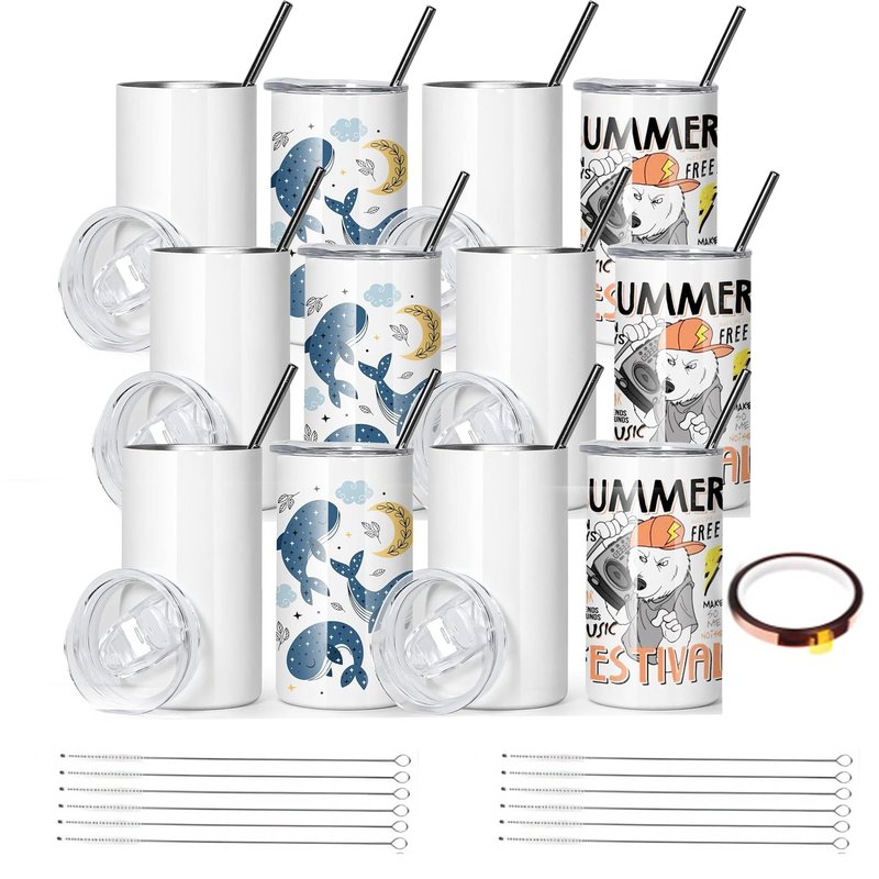 AGH 12 oz Sublimation Tumblers Blanks with Lids and Straws Stainless Steel Straight Skinny Tumblers for Kids Double Wall Vacuum Insulated Tumbler BPA-Free Great DIY Gift for Children 12 Pack