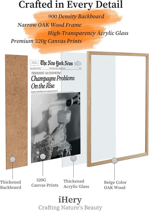 iHery Framed Wall Art - Champagne Problems On the Rise | Trendy 8x10in Natural Oak Décor for Bedroom or Living Room