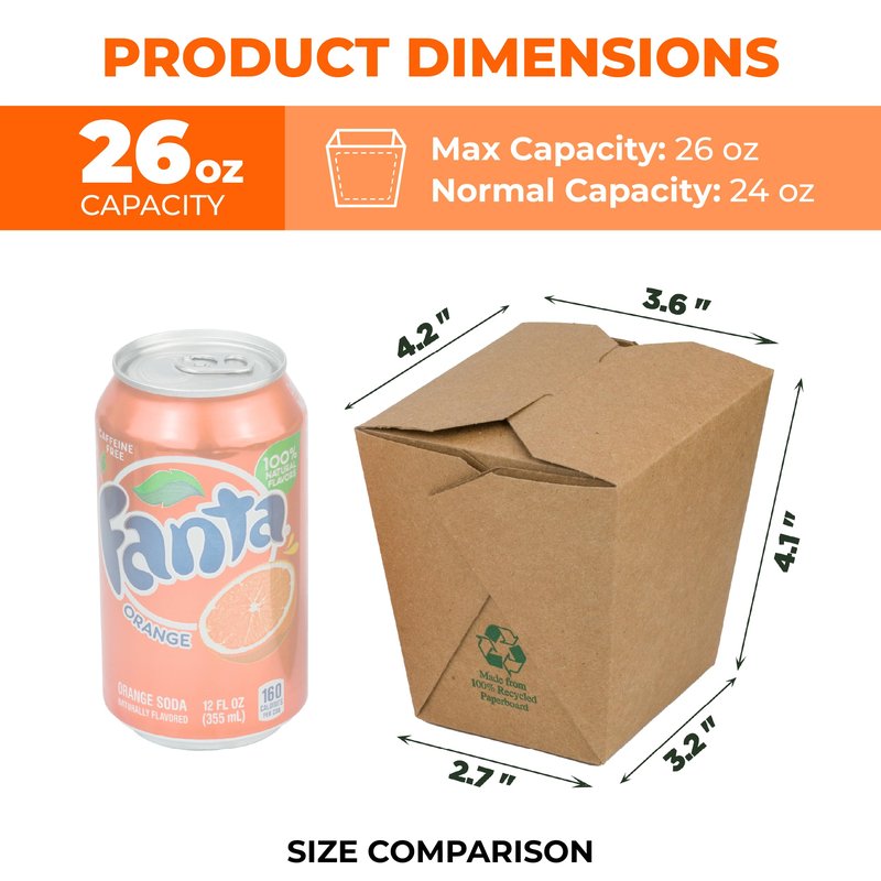 Fit Meal Prep 50 Pack 8 oz Chinese Take Out Boxes - 3 x 2.5” Plain Kraft Paperboard Food Containers, Leak and Grease Resistant Pint Size Asian Rectangle To Go Boxes, Candy Buffet Box and Party Favors