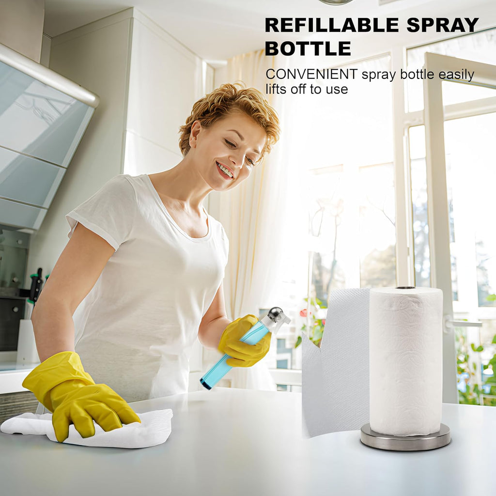 Skiennix Paper Towel Roll Holder - Space-Saving Design with Hidden 7oz Spray Bottle | Rust-Resistant Stainless Steel