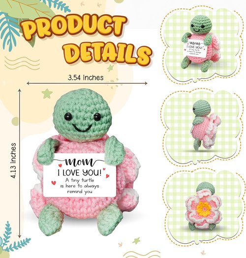 HEXMOZ Mother's Day Gifts - Sentimental "I Love You" Mom Gift with Positive Card - Pink Turtle Crochet