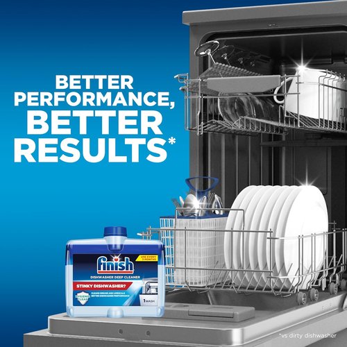 Finish Dishwasher Cleaner Liquid - Deep Cleans Grease & Limescale | 8.45oz, 4 Bottles for Odor-Free Performance