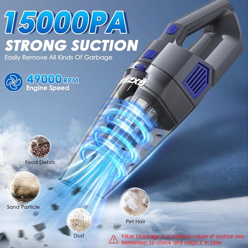 Gxzsk Handheld Vacuum - Cordless 15000PA Strong Suction Cleaner | Portable Multi-Nozzle Design for Home & Car