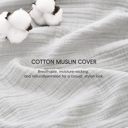 PHF Cotton Muslin Comforter Set King Size, Breathable Lightweight Super Soft Bedding Sets for All Season,3 Pieces, 1 Comfy Comforter (104"x90"),2 Pillow Shams(20"x36"), Light Grey
