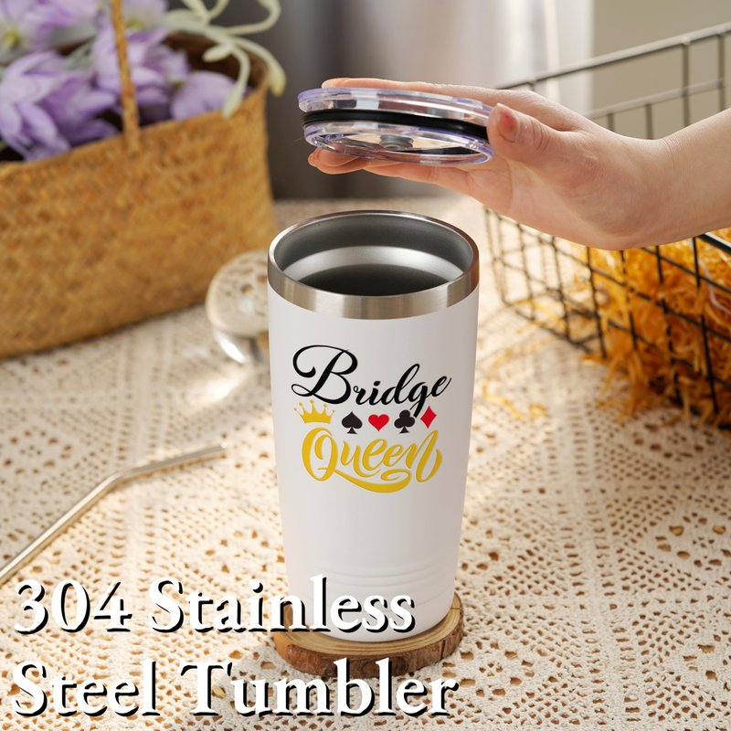 Onebttl Bridge Players Gifts for Women, 20oz/590ml Double Wall Vacuum Insulated Stainless Steel Tumblers Cups - Bridge Queen, White