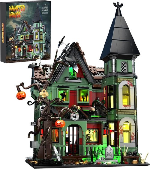 iATOM Haunted House Building Set - Spooky Halloween Mansion with Lights | Perfect Gift for Adults