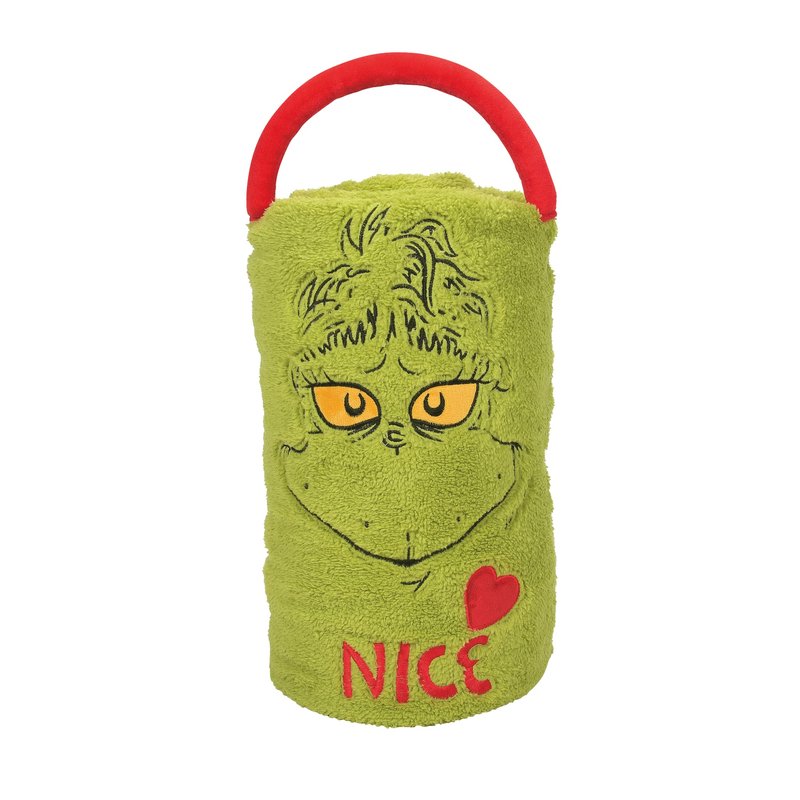 Department 56 Snowpinions Snow Throw Dr. Seuss the Grinch Naughty Nice Super Soft Fleece Blanket, 45 by 60 Inch, Green