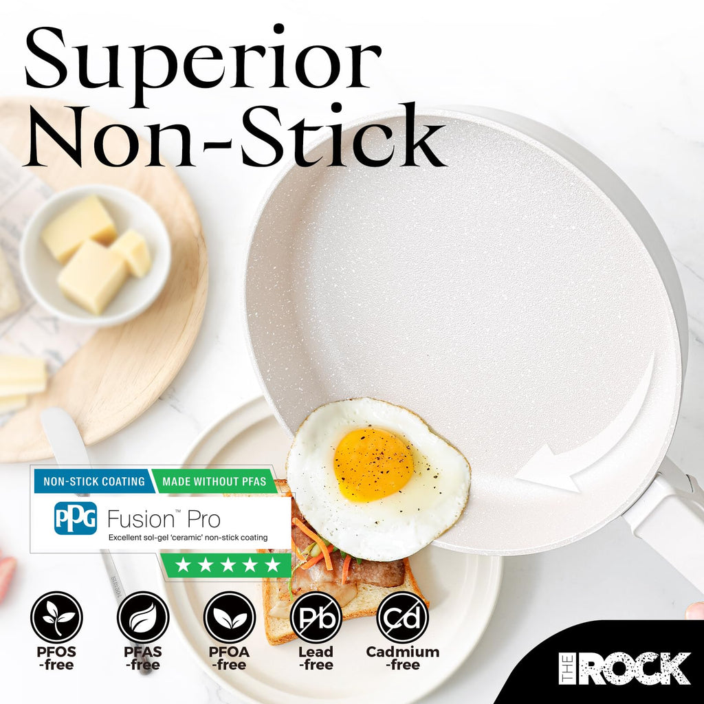 THE ROCK SOHO 9.5-Inch Ceramic Non Stick Frying Pan – Nothing Sticks, Never Warps, Lasts Longer, Non Toxic Skillet with Heat-Resistant Handle, PTFE PFOA & PFAS Free, Oven & Dishwasher Safe, Cream