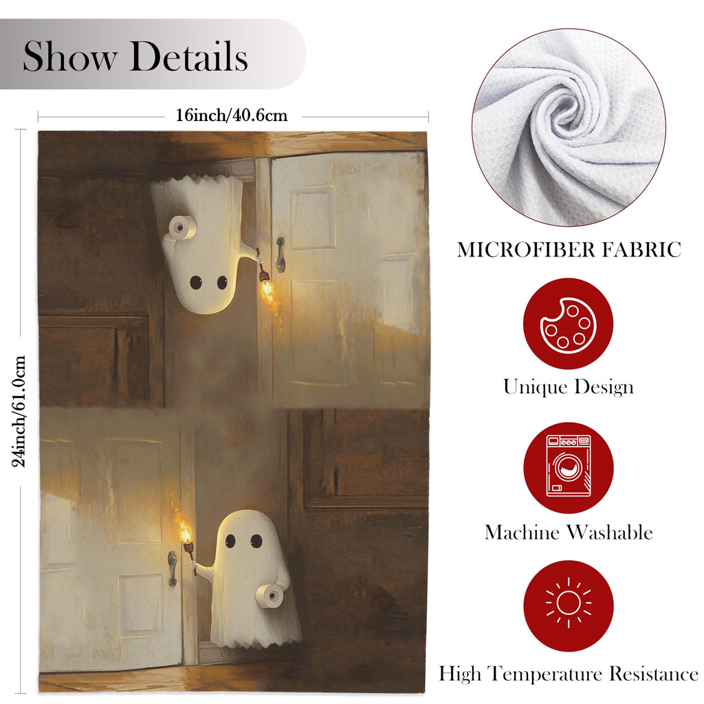 INDAJEDN Funny Ghost Hand Towels for Bathroom, Ghost Halloween Hand Towels for Washroom Toilet, Funny Halloween Bathroom Decor, 16x24 Inch