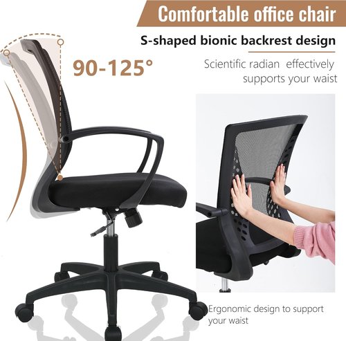 FDW Home Office Chair - Ergonomic Mid Back Swivel Desk Chair with Lumbar Support | Adjustable Mesh Armrest (Black)