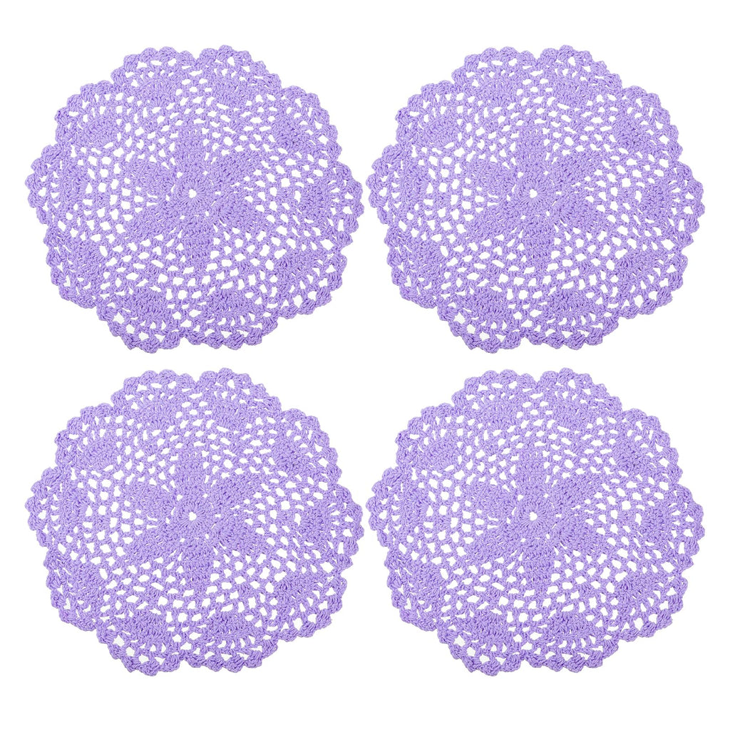 uxcell Crochet Doilies, 4Pcs 8" - Handmade Crochet Cotton Coaster, Round Lace Placemats with Floral Patterns for Wedding Party Decoration (Light Purple)