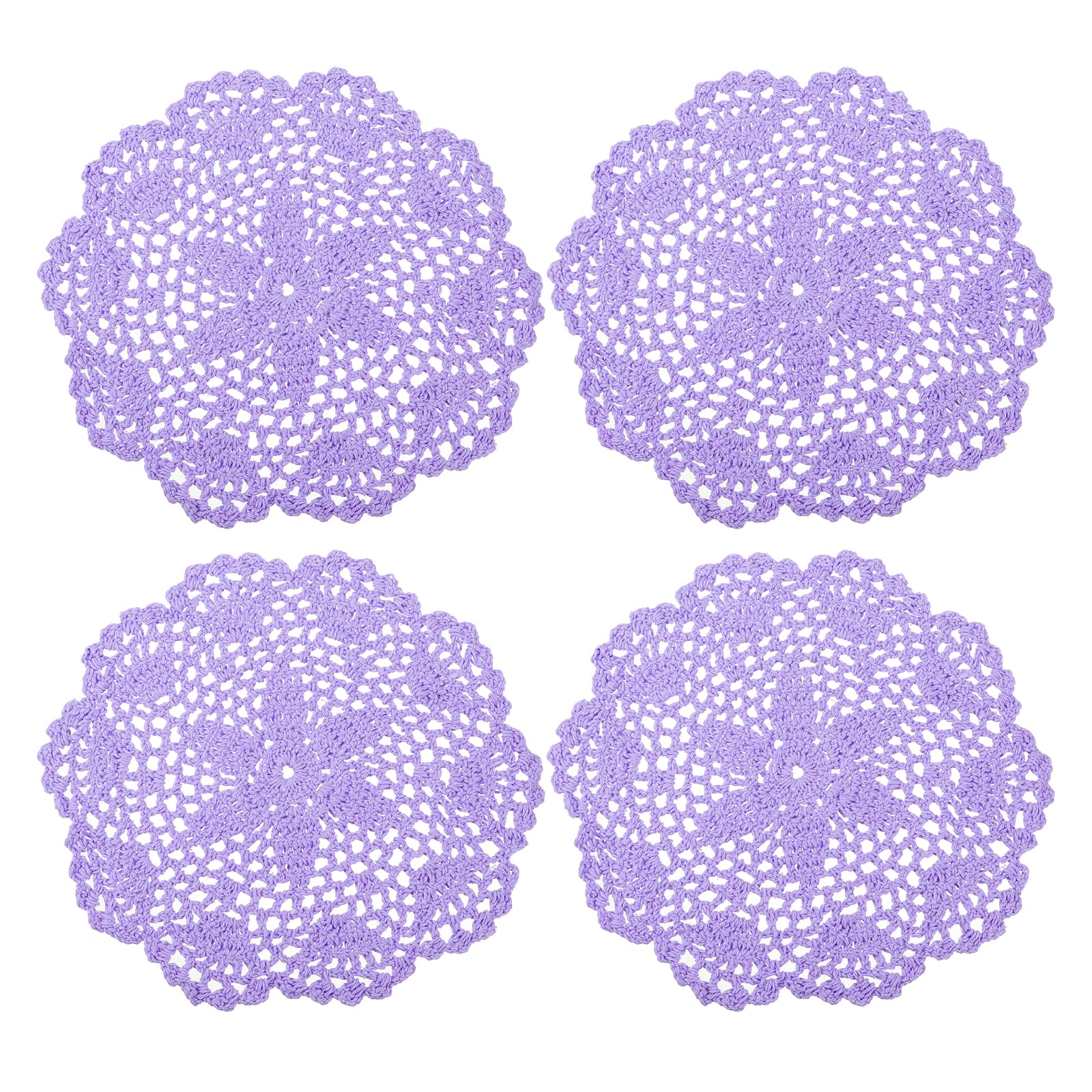uxcell Crochet Doilies, 4Pcs 8" - Handmade Crochet Cotton Coaster, Round Lace Placemats with Floral Patterns for Wedding Party Decoration (Light Purple)