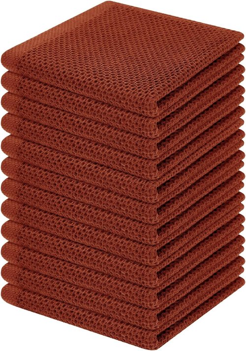 Homaxy Kitchen Dish Cloths - Ultra Soft 100% Cotton Waffle Weave, Quick Drying, 12 x 12 Inches, 12-Pack | Rust