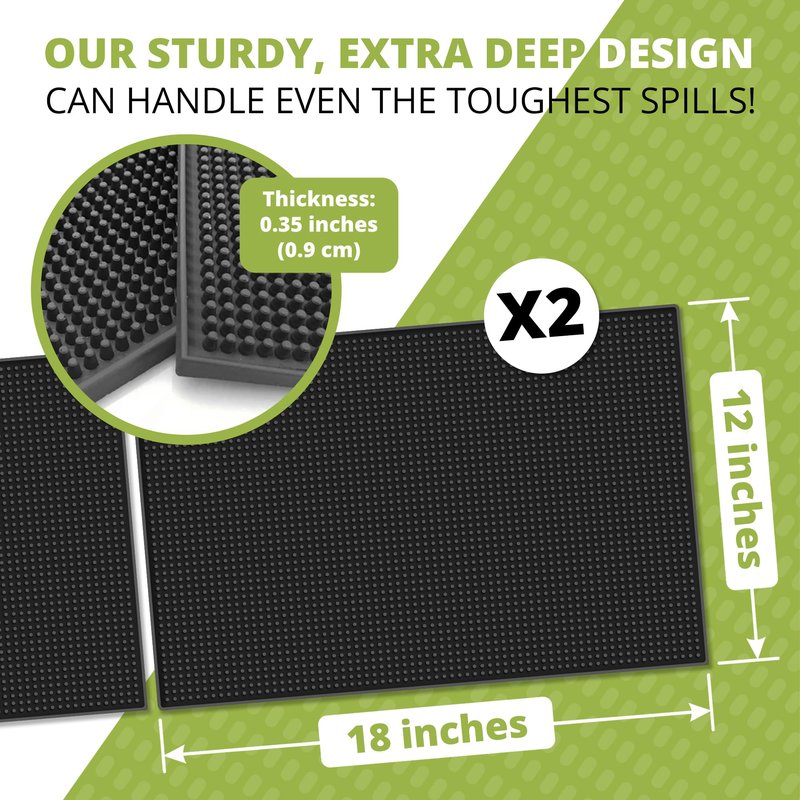 Bar Mats for Countertop Heavy Duty 2 Pack – 18"x12" Non-Slip Rubber Bartender & Spill Mat for Home Bar, Bartending & Coffee Stations
