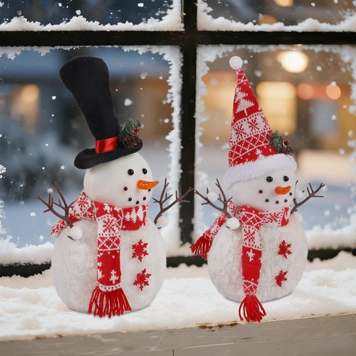 Cllayees Christmas Plush Snowman Dolls - 16 Inch Tabletop Decorations for Holiday Decor | 2 Pack