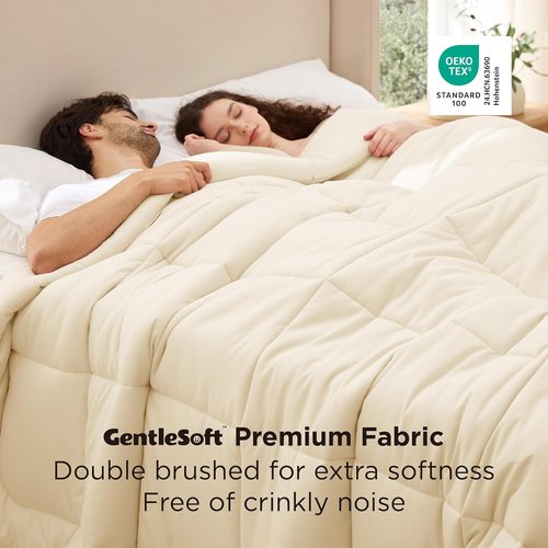 Bedsure Comforter Duvet Insert - Oversized Queen All-Season Down Alternative Bedding, Cream 98 x 98 Inches