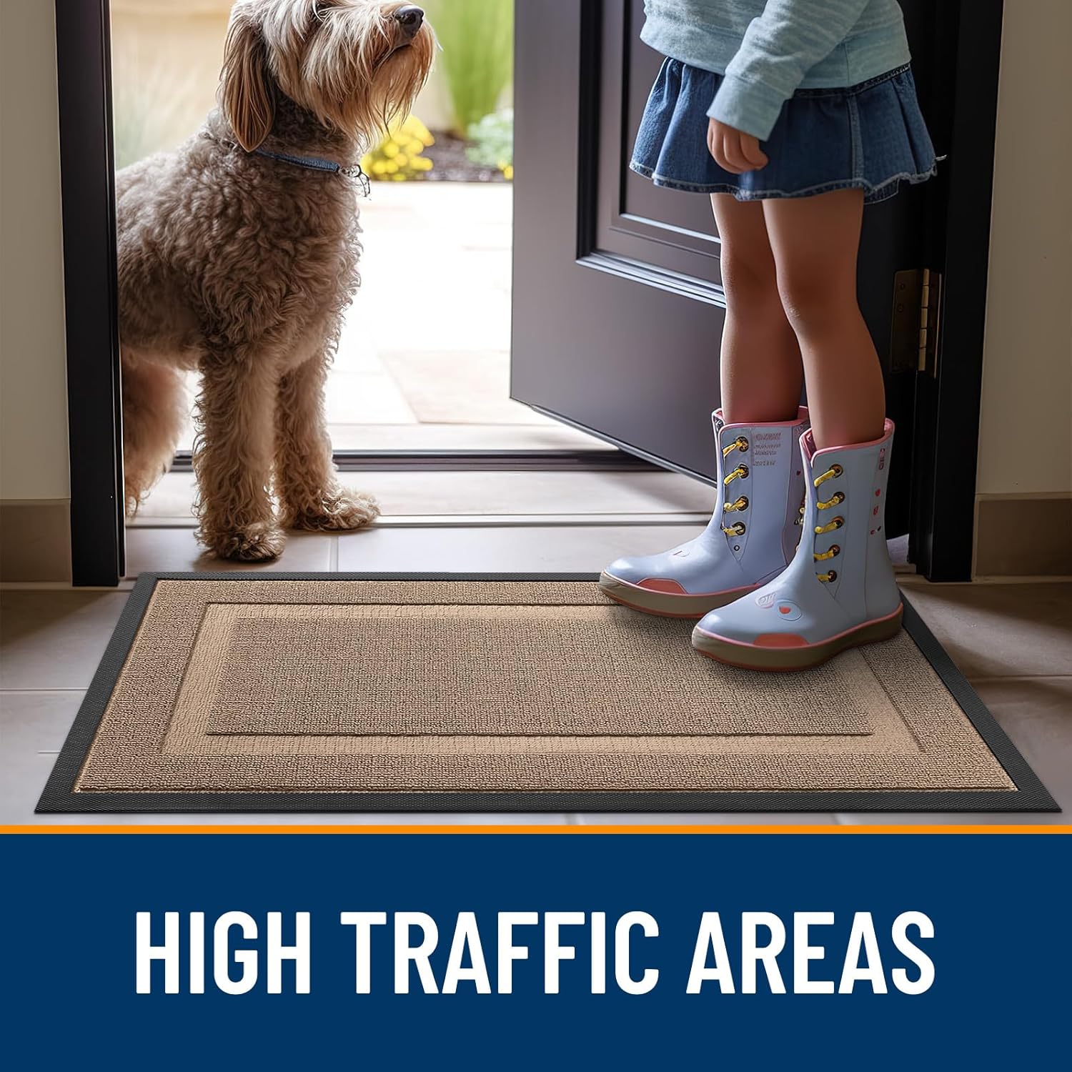 OLANLY Waterproof Front Door Mat - All-Season Indoor/Outdoor Doormat | Sturdy Natural Rubber, 47x23 Mocha