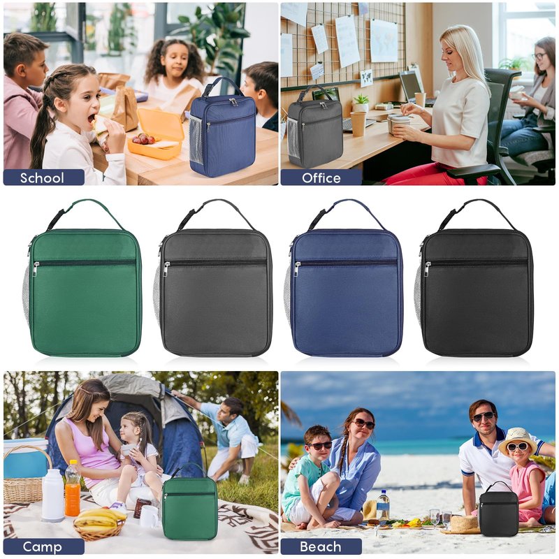 12 Pack lunch box Bulk,Insulated Reusable Lunch Bags with Aluminum for Women Men Girls,Leakproof lunch boxes,Small Lunch Tote Bag for Office,Work,Beach or Travel,Black