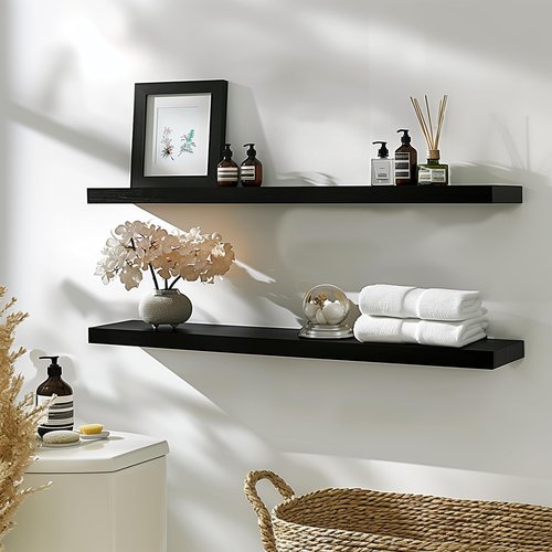 GXYAWPJ 48 Inch Floating Shelves for Wall Rustic Black Wood Wall Shelves for Bedroom Set of 4