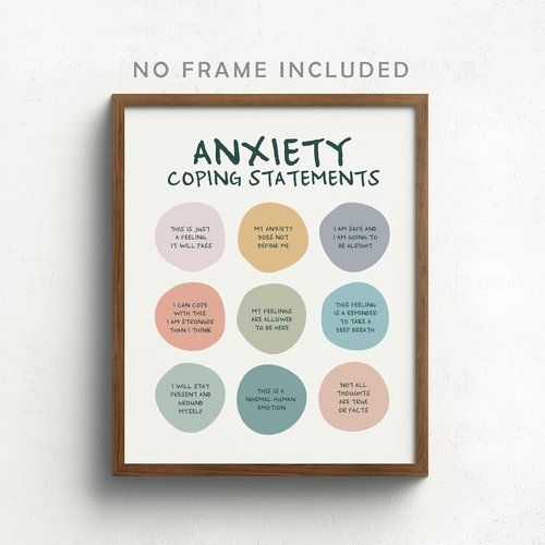 Anxiety Coping Statements Poster - Positive Mental Health Wall Art for Office & School | 8x10 Inch Unframed