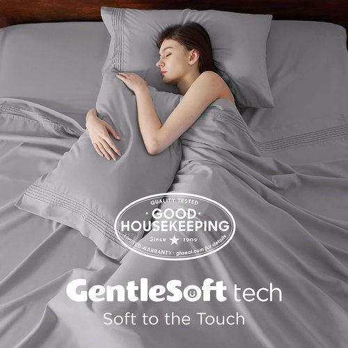 Bedsure Deep Pocket Queen Sheets Set - Soft & Cooling GentleSoft Fabric - Fits Mattresses Up to 21" - Light Grey, 4-Piece