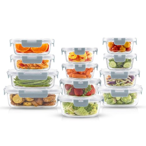 JoyJolt 24pc Borosilicate Glass Storage Containers with Lids | 12 Airtight/Freezer Safe Food Storage Containers for Pantry and Kitchen | Meal Prep Container for Lunch | Glass Tupperware Set