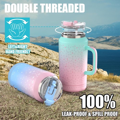 Hydraful 64 oz Tumbler with Handle and Straw - 100% Leak-Proof - Insulated Cup Reusable Stainless Steel Large Water Bottle Travel Mug for Gym, Hiking, and Camping - Gifts for Women Men Him Her