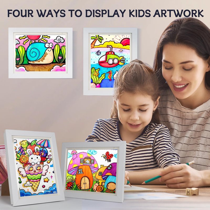 Orankay 2Pack Kids Art Frame - Kids Artwork Frames Changeable,White Front Opening Holds 150,8.5x11 Children Art Work Frames for Kids Art,Kid Art Picture Frame With Storage for Display Photo
