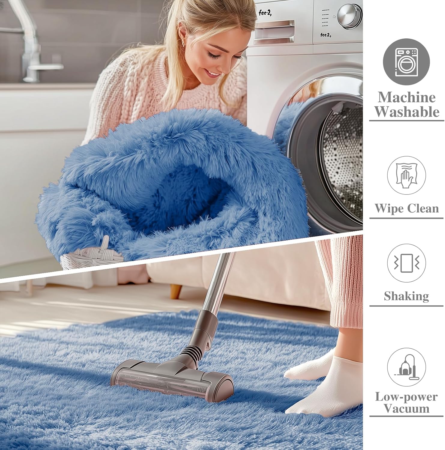 OLANLY 3x5 Soft Fluffy Shaggy Bedside Rug - Machine Washable Indoor Carpet for Kids & Nursery | Blue
