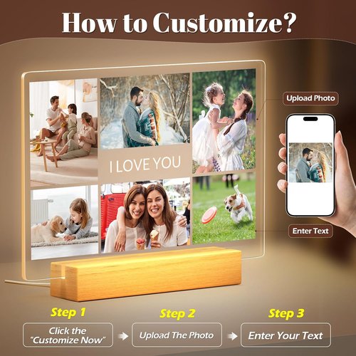 Greysky Custom Picture Frames - Personalized Photo Frame with Night Light | Perfect Anniversary & Birthday Gift for Him or Her