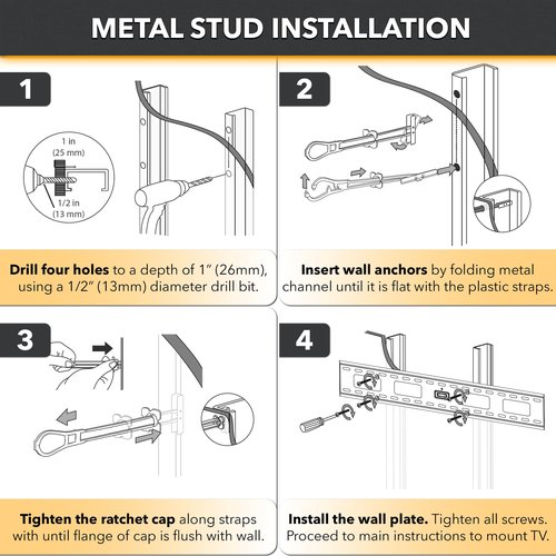 CondoMounts TVF8084 Fixed TV Wall Mount for Steel Stud | NO Stud Drywall | TV Mount Metal Studs | Holds 200lbs | Fits 42-in. to 75-in. TVs | Includes 200lbs Elephant Anchor Set & 1 Titanium Drill Bit