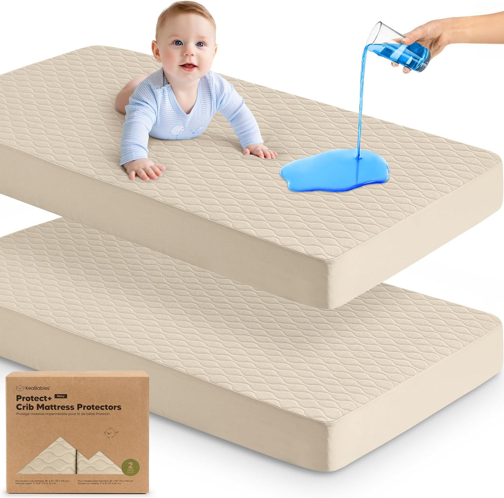 Skiennix Waterproof Crib Mattress Protector Cover - Soft Quilted Cotton, 52" x 28", Machine Washable, Easy Fit