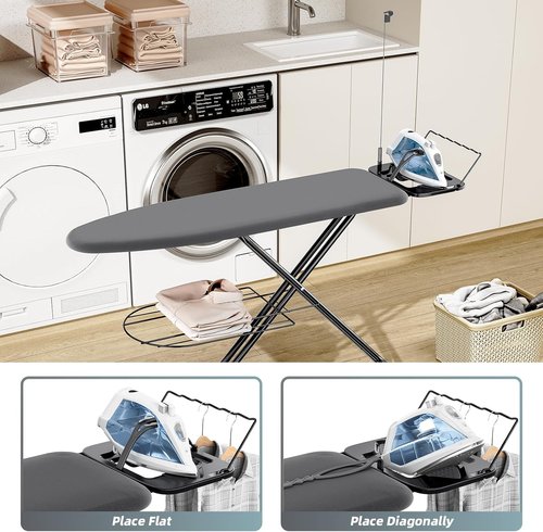KINGBOARD Ironing Board - Compact Full-Size Design with Extra Thick Cover & 7 Adjustable Heights | 13x43 Black