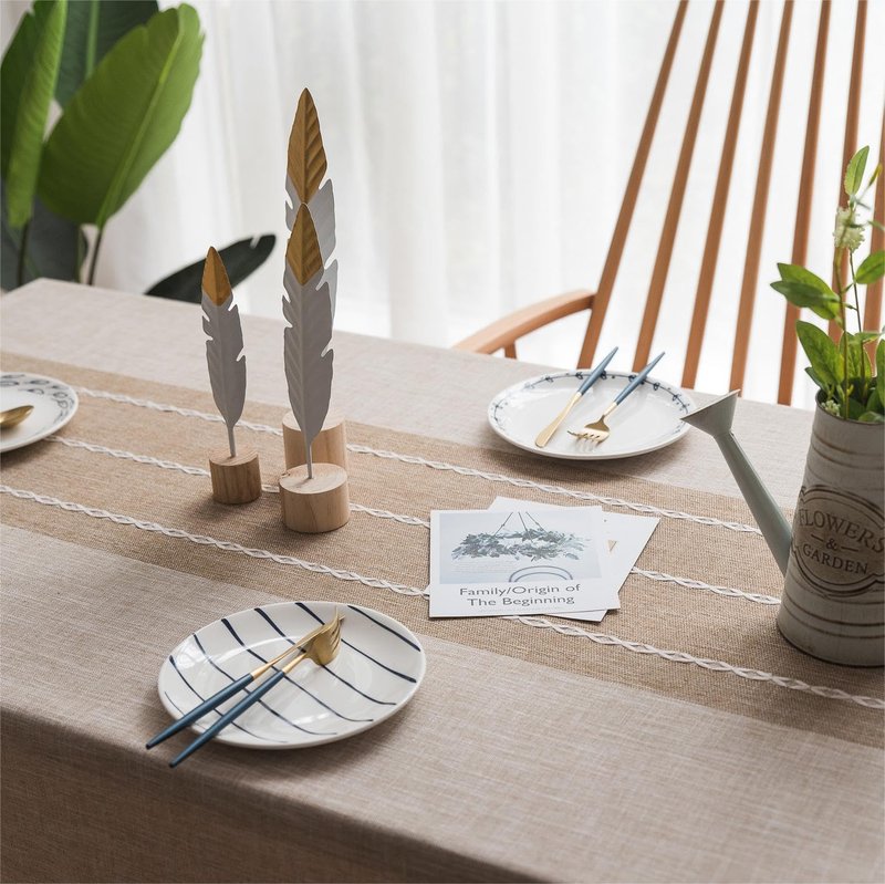 Sutuo Home Boho Cotton Linen Embroidery Table Cloth with Tassel, Tablecloths for Long Rectangle Table, Water Resident Tablecloth for Dining Room Patio Party Oblong, Coffee 55''x 120'', 10-12 Seats