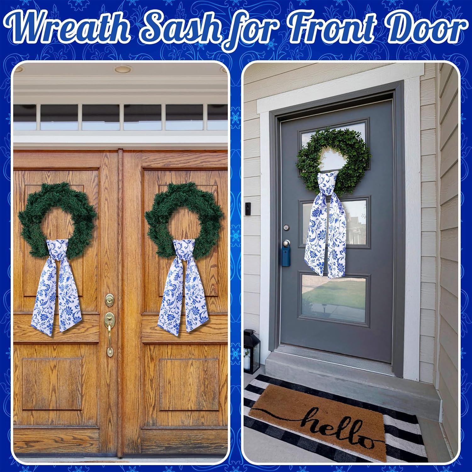 VitalCozy Wreath Sash Set - Elegant Blue Ribbon for Indoor/Outdoor Decor | 4.5" W x 56" L
